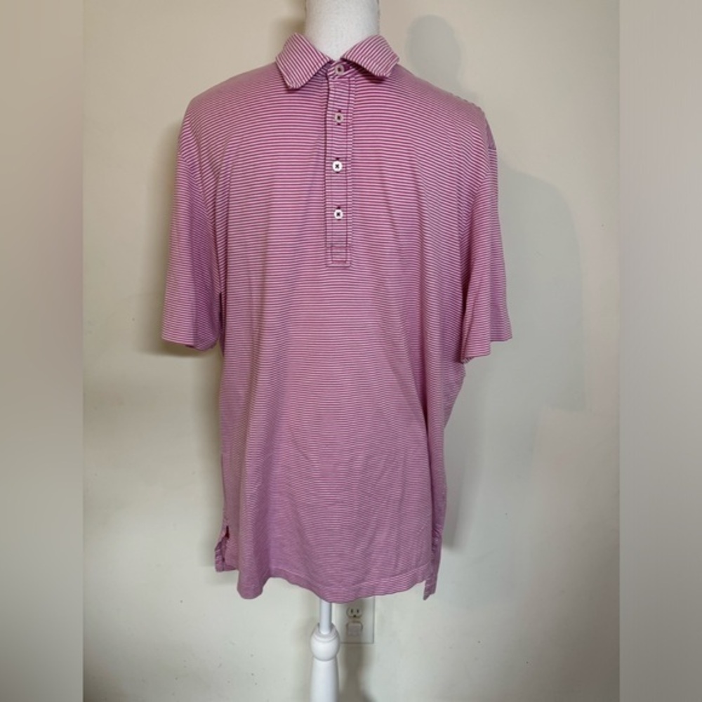 Polo Golf Ralph Lauren Pink Striped Short Sleeve Shirt Mens L Vintage Lisle‎